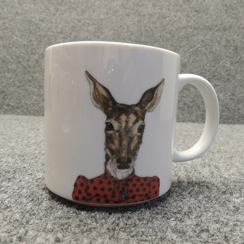 West Elm Rachel Kozlowski Dapper Animal Mug Deer White Polka Dot Whimsical Decor